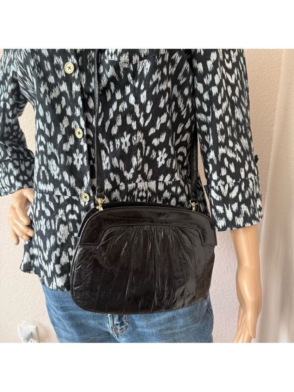 Lee Sands EEL Skin Elegant Black Women's Clutch - Picture 7 of 11